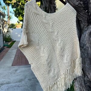 White House Black Market Cream Knit Poncho